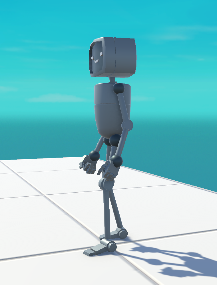 The robot character standing upright and relaxed, arms at its sides — the Idle state.